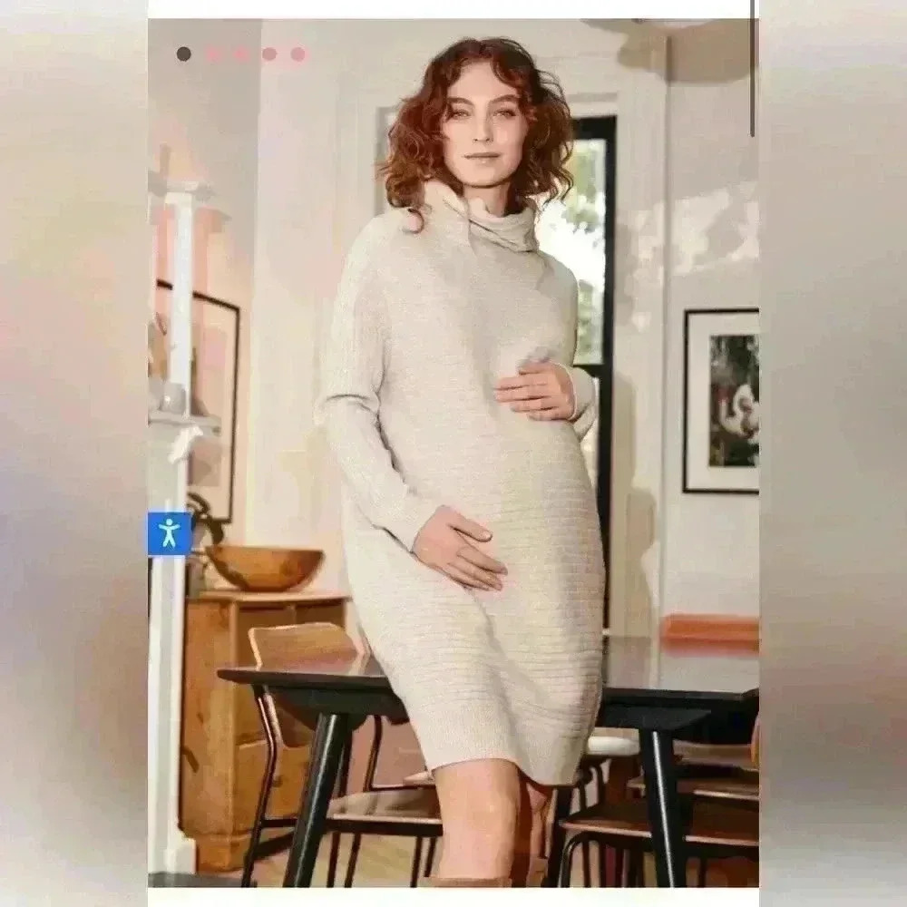 HATCH Maternity Kendall Sweater Dress, Cream, Size 1